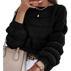 Pretty Garden Womens Size M Black Puffy Chunky Knit Sweater Oversized Soft Boho